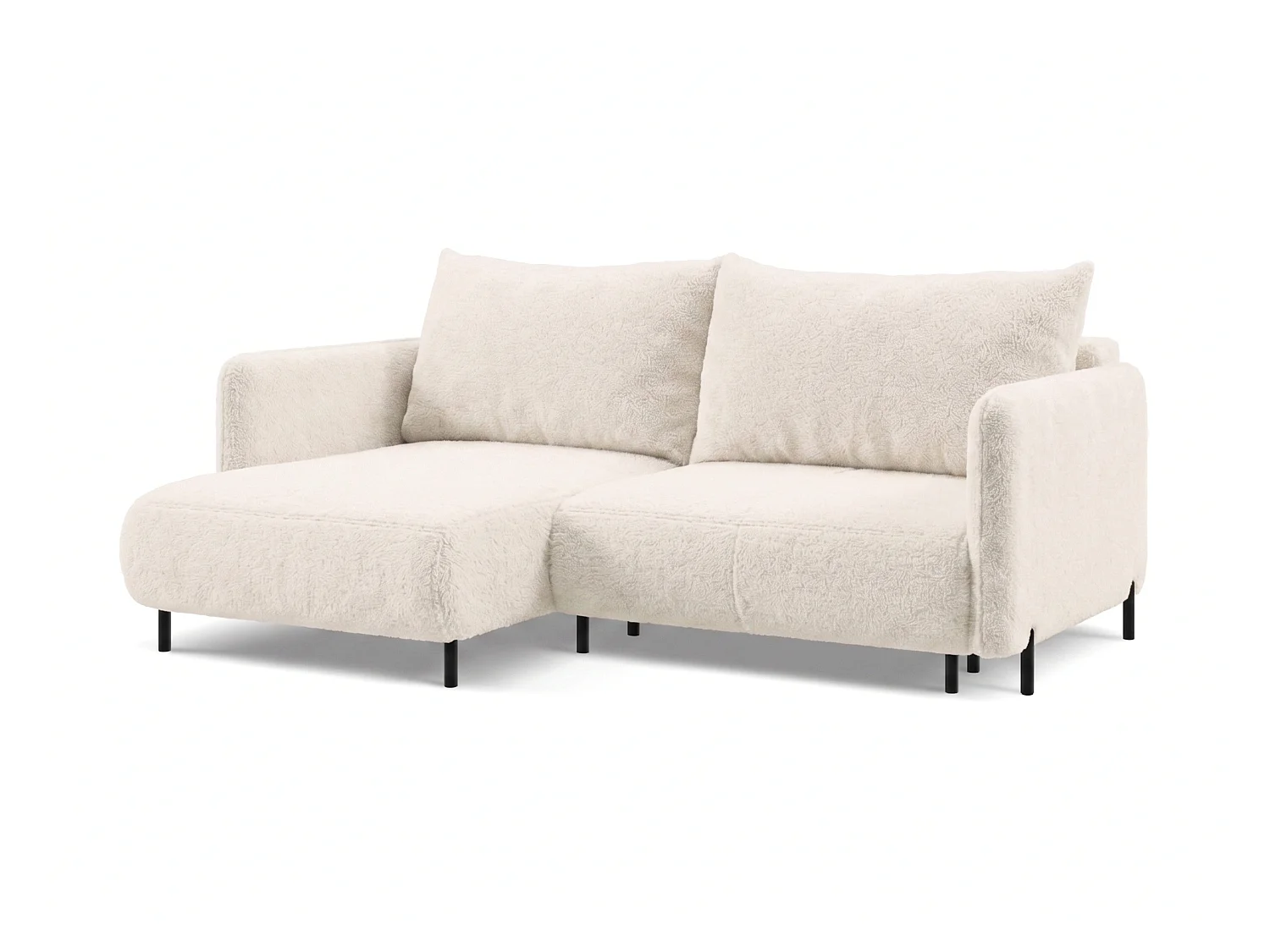 Canapé d'angle réversible 3 places FONII L convertible en tissu teddy bouclé - blanc