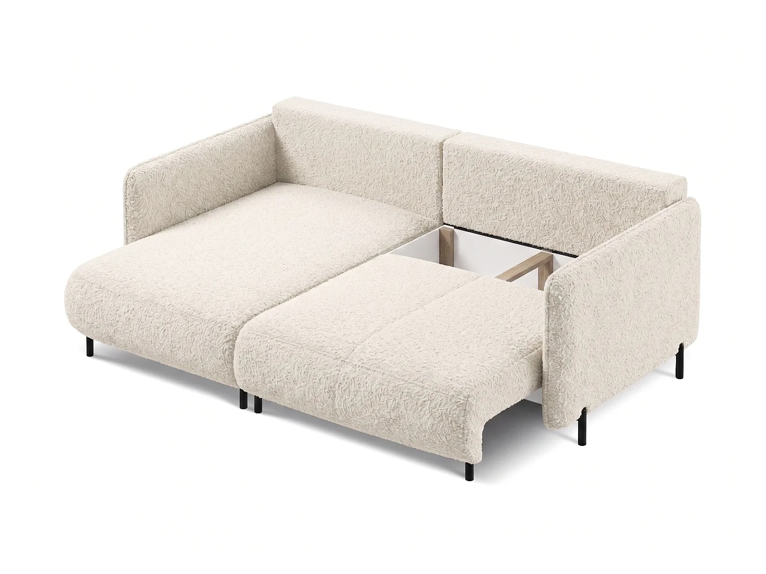 Canapé d'angle réversible 3 places FONII L convertible en tissu teddy bouclé - blanc
