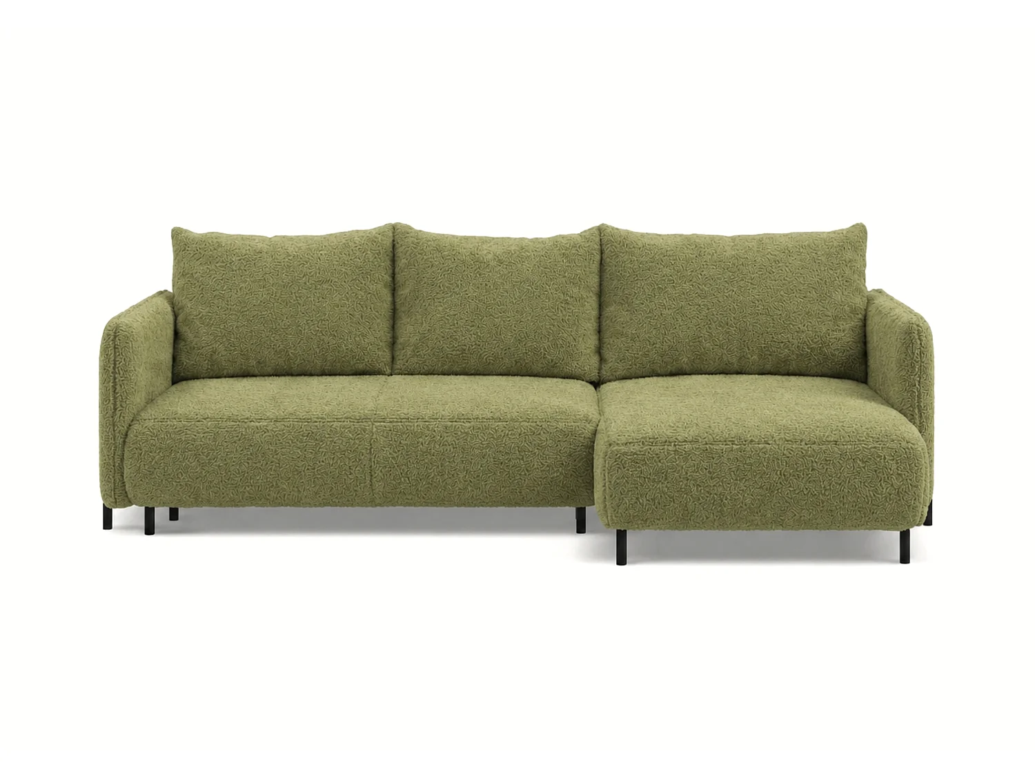 Canapé d'angle réversible 4 places FONII XL convertible en tissu teddy bouclé - vert bouteille
