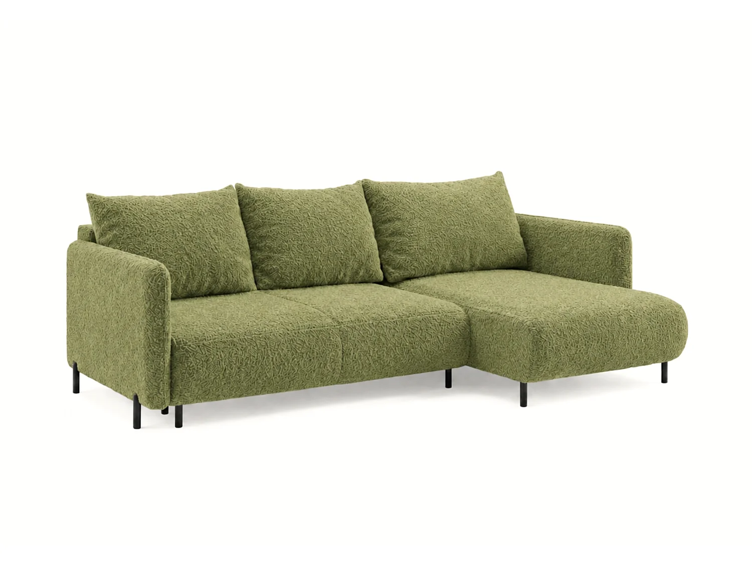 Canapé d'angle réversible 4 places FONII XL convertible en tissu teddy bouclé - vert bouteille
