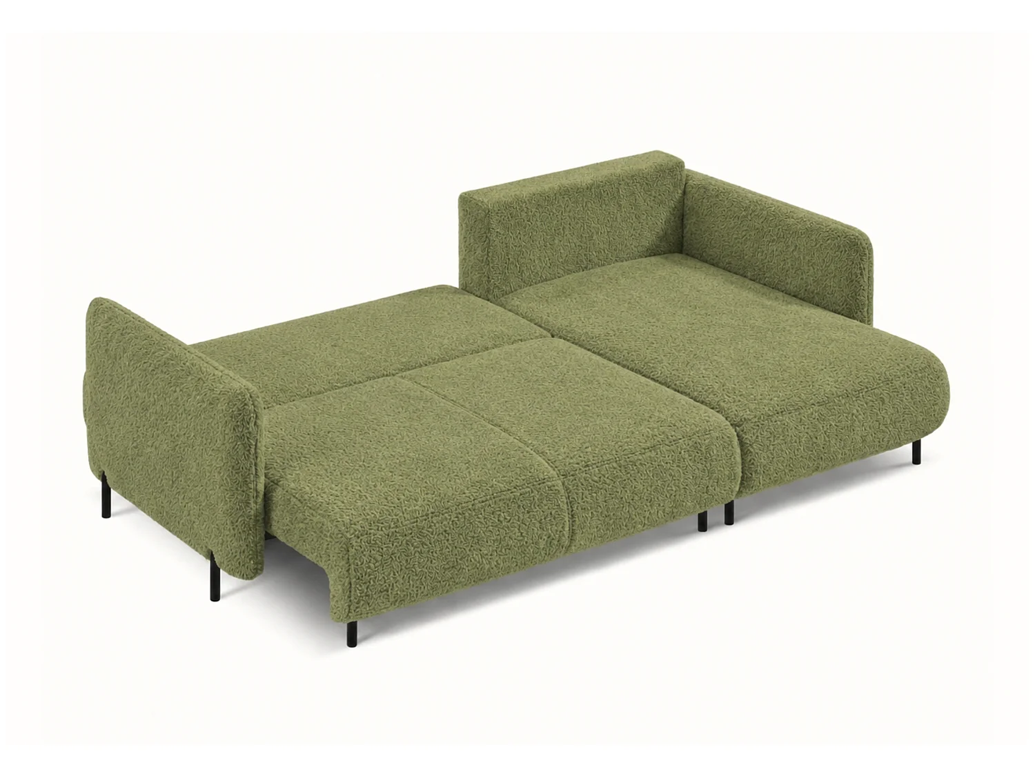Canapé d'angle réversible 4 places FONII XL convertible en tissu teddy bouclé - vert bouteille