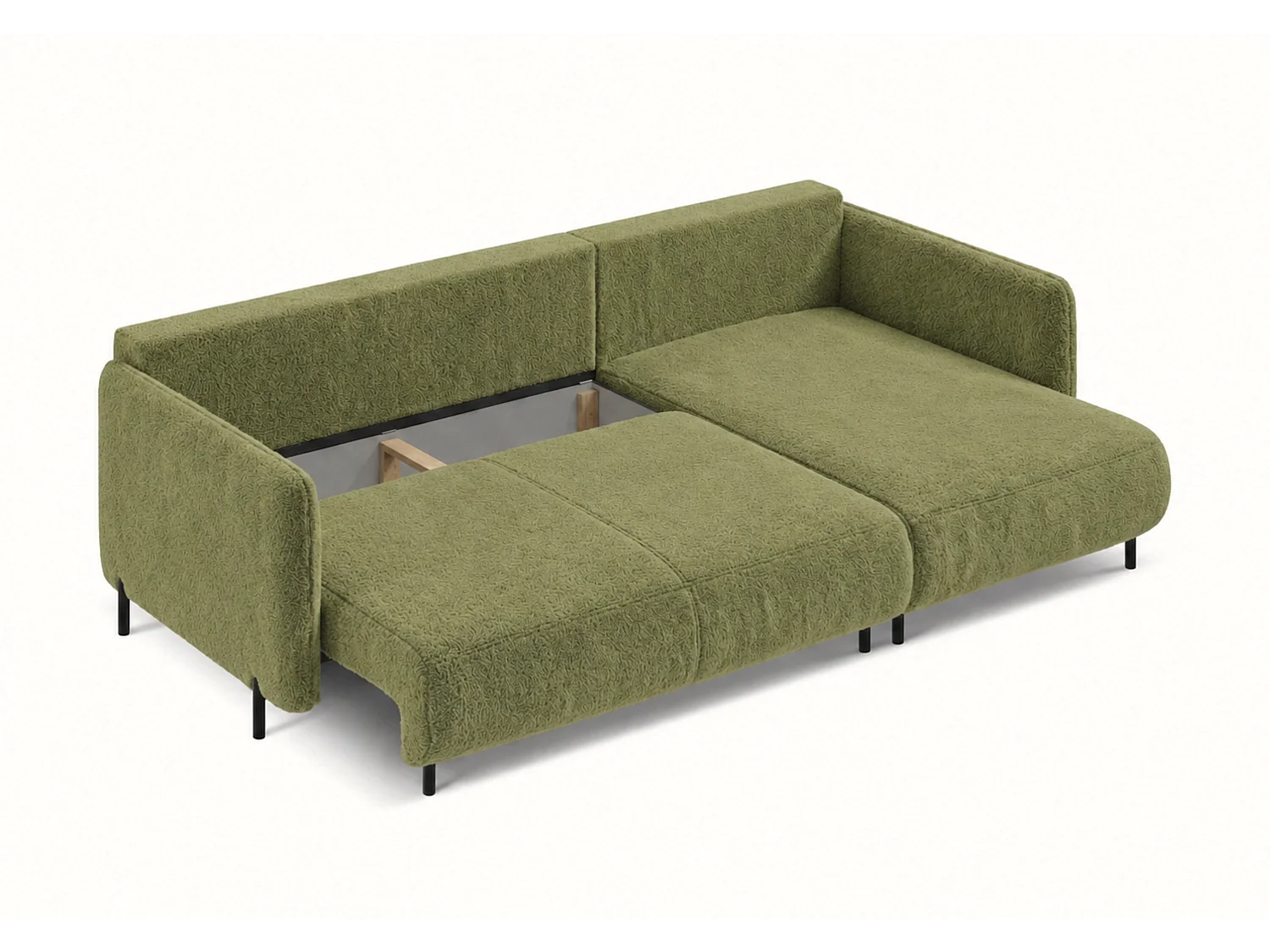 Canapé d'angle réversible 4 places FONII XL convertible en tissu teddy bouclé - vert bouteille