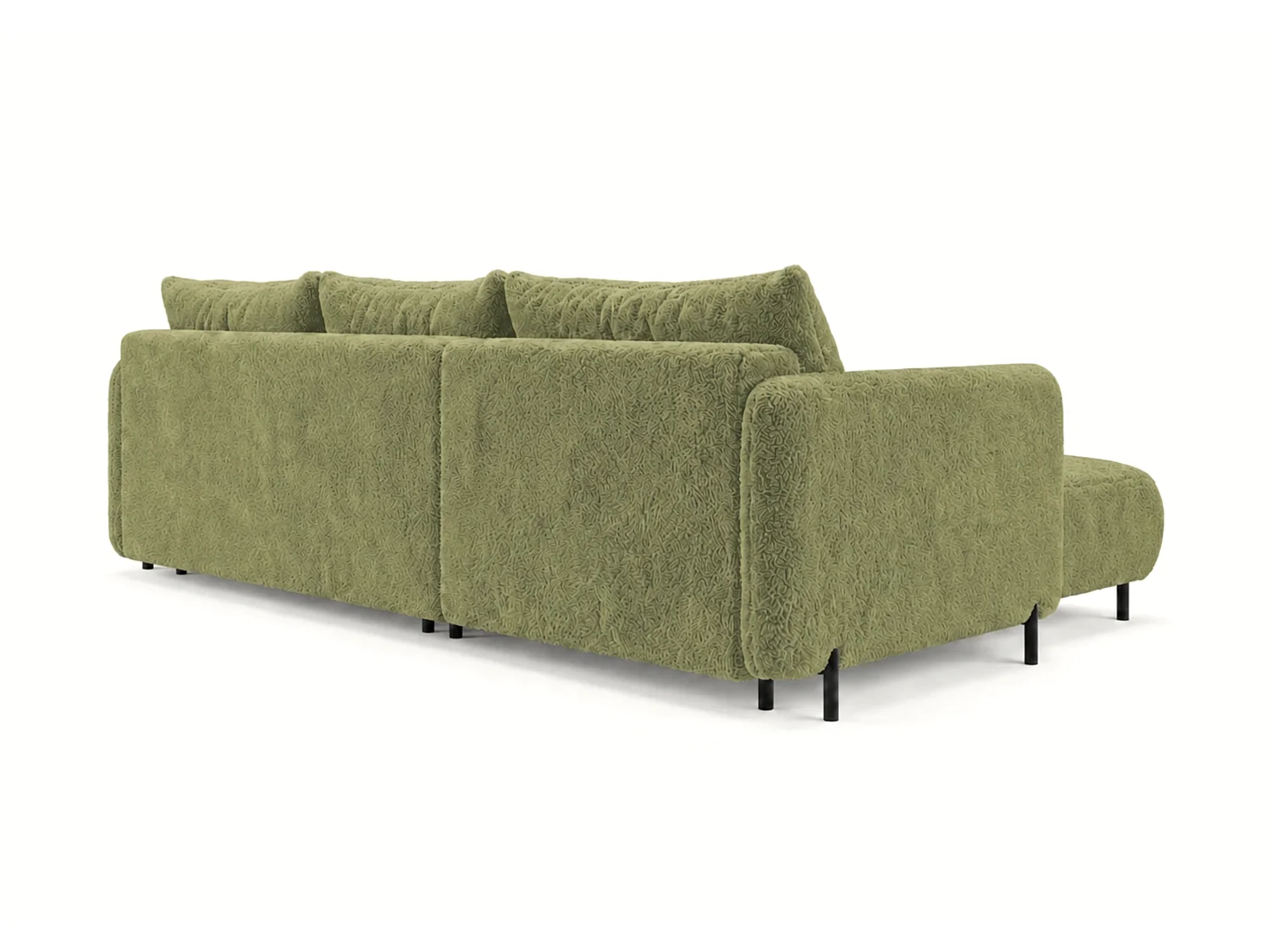 Canapé d'angle réversible 4 places FONII XL convertible en tissu teddy bouclé - vert bouteille