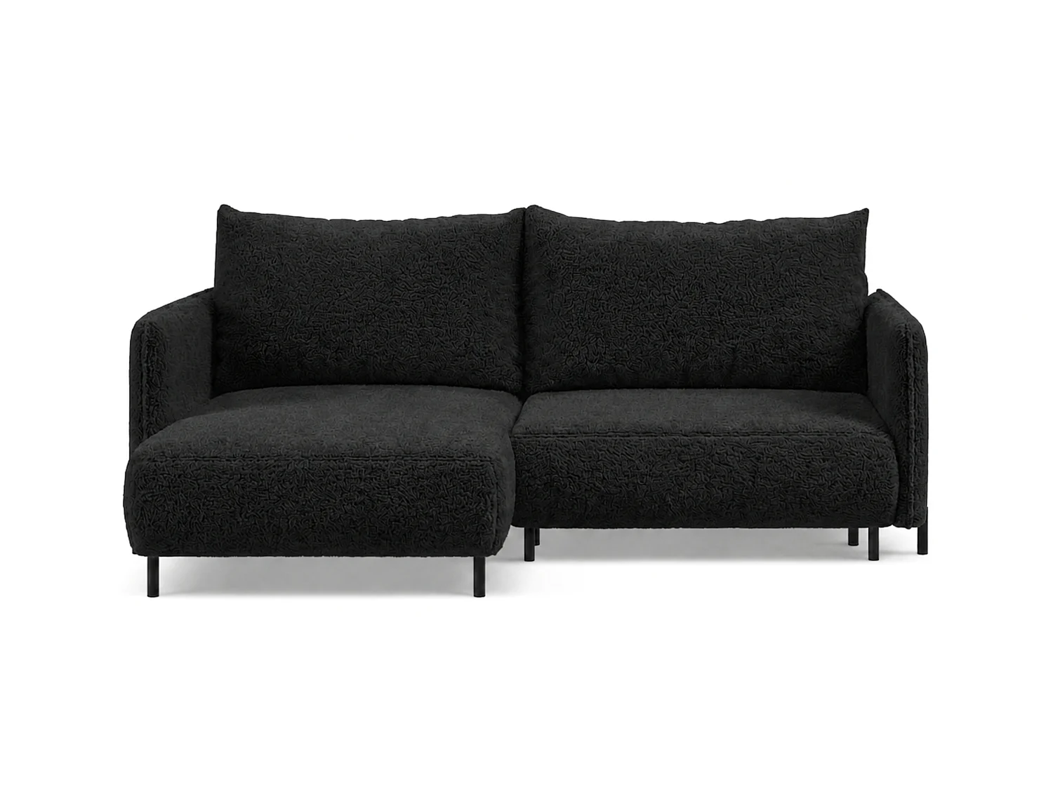 Canapé d'angle réversible 3 places FONII L convertible en tissu teddy bouclé - noir