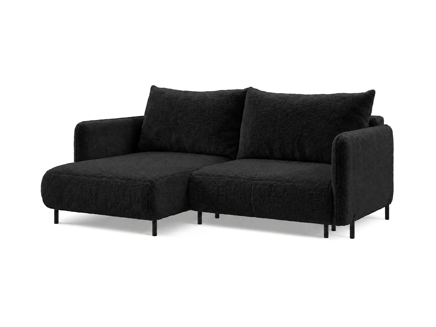 Canapé d'angle réversible 3 places FONII L convertible en tissu teddy bouclé - noir