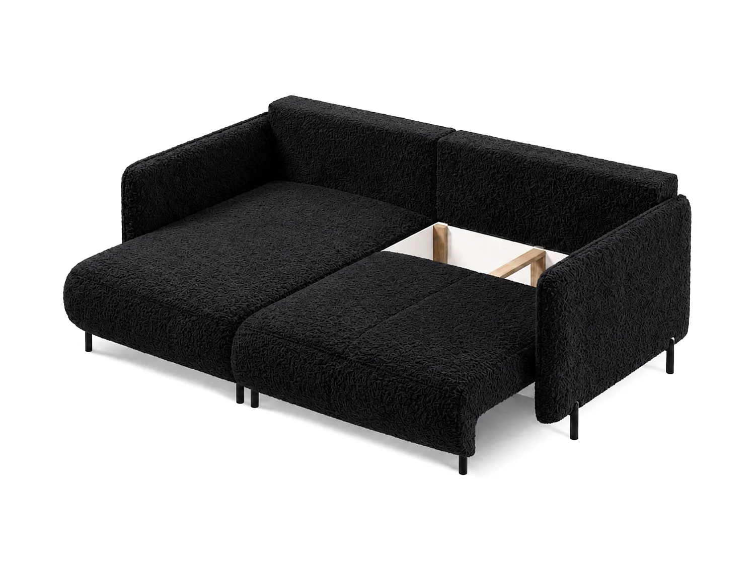 Canapé d'angle réversible 3 places FONII L convertible en tissu teddy bouclé - noir
