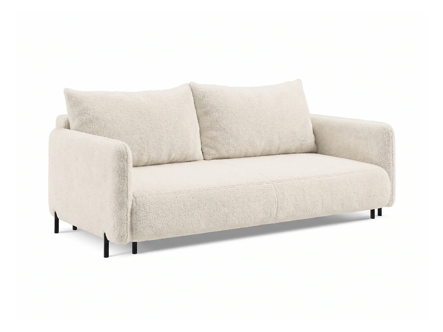 Canapé droit 3 places FONII convertible en tissu teddy bouclé - blanc