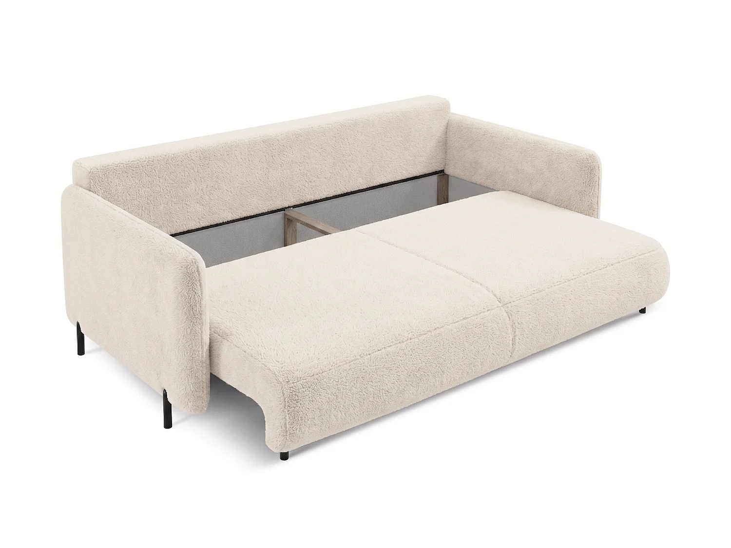 Canapé droit 3 places FONII convertible en tissu teddy bouclé - blanc