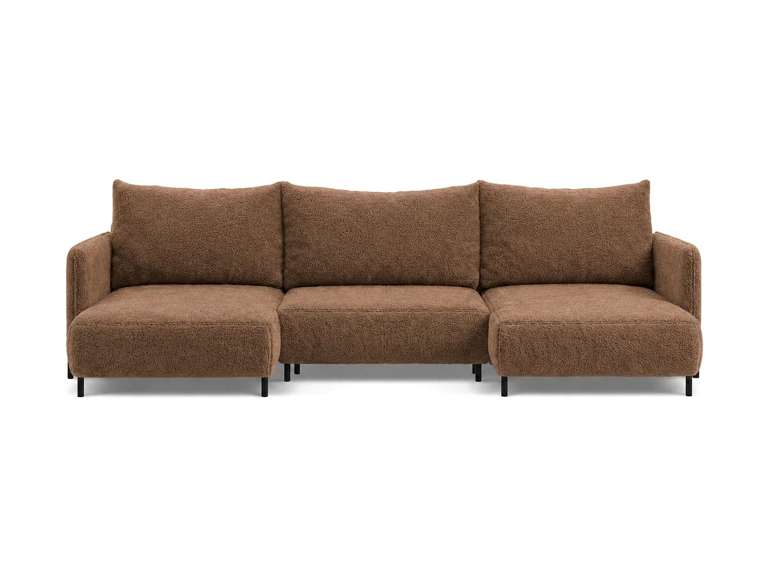 Canapé d'angle réversible 5 places FONII U convertible en tissu teddy bouclé - brun