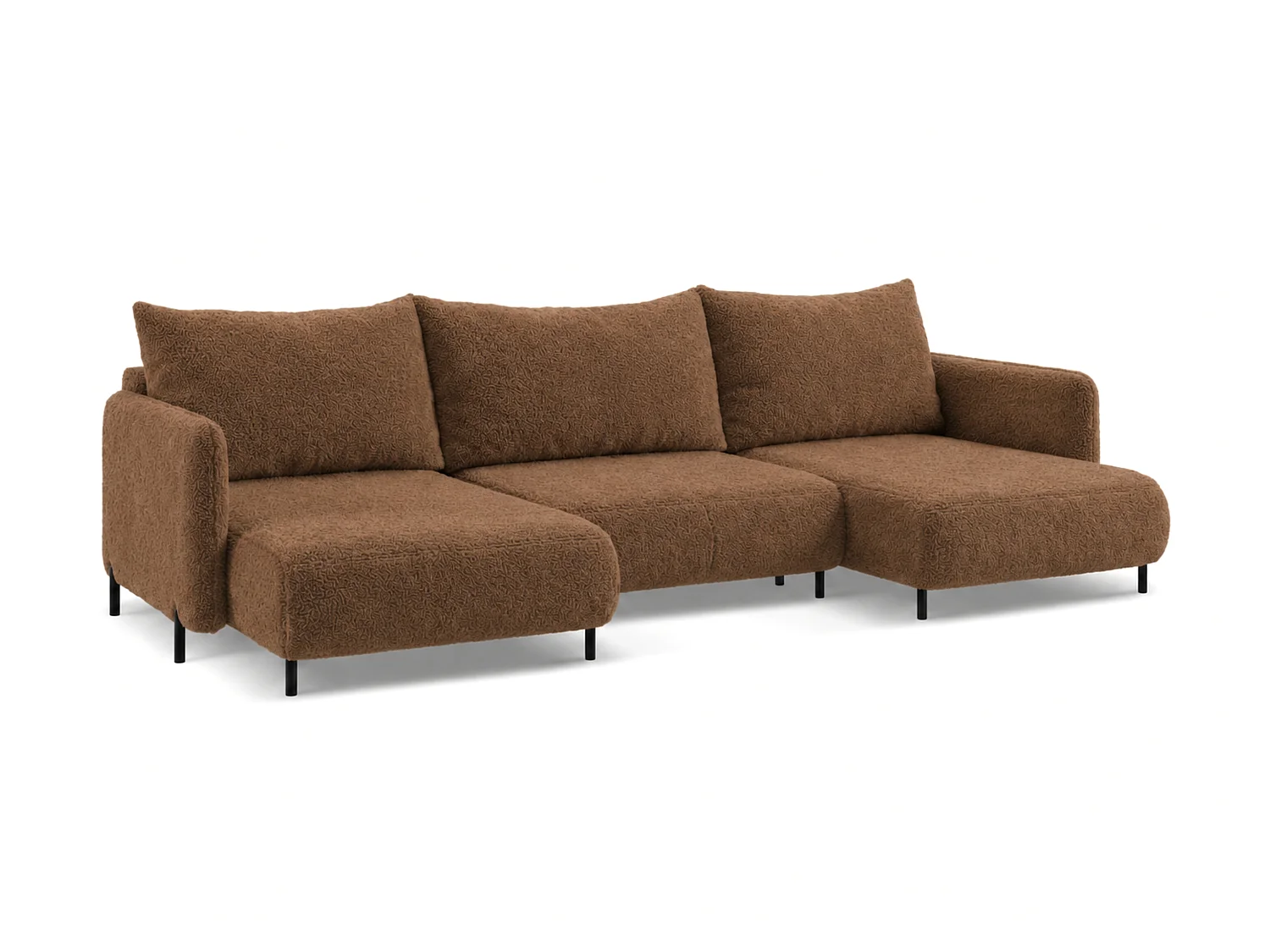 Canapé d'angle réversible 5 places FONII U convertible en tissu teddy bouclé - brun