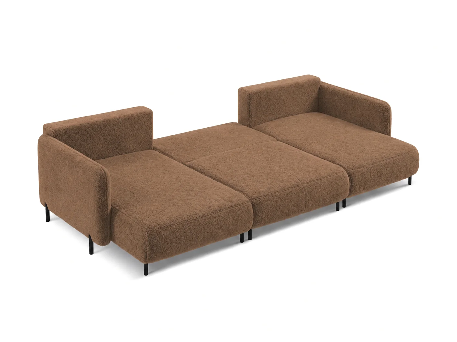 Canapé d'angle réversible 5 places FONII U convertible en tissu teddy bouclé - brun