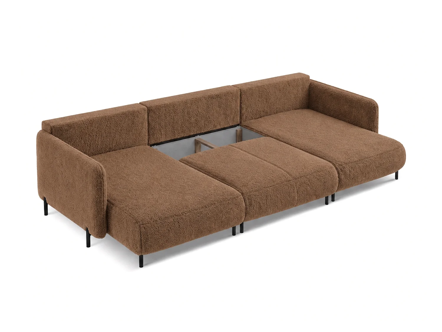 Canapé d'angle réversible 5 places FONII U convertible en tissu teddy bouclé - brun