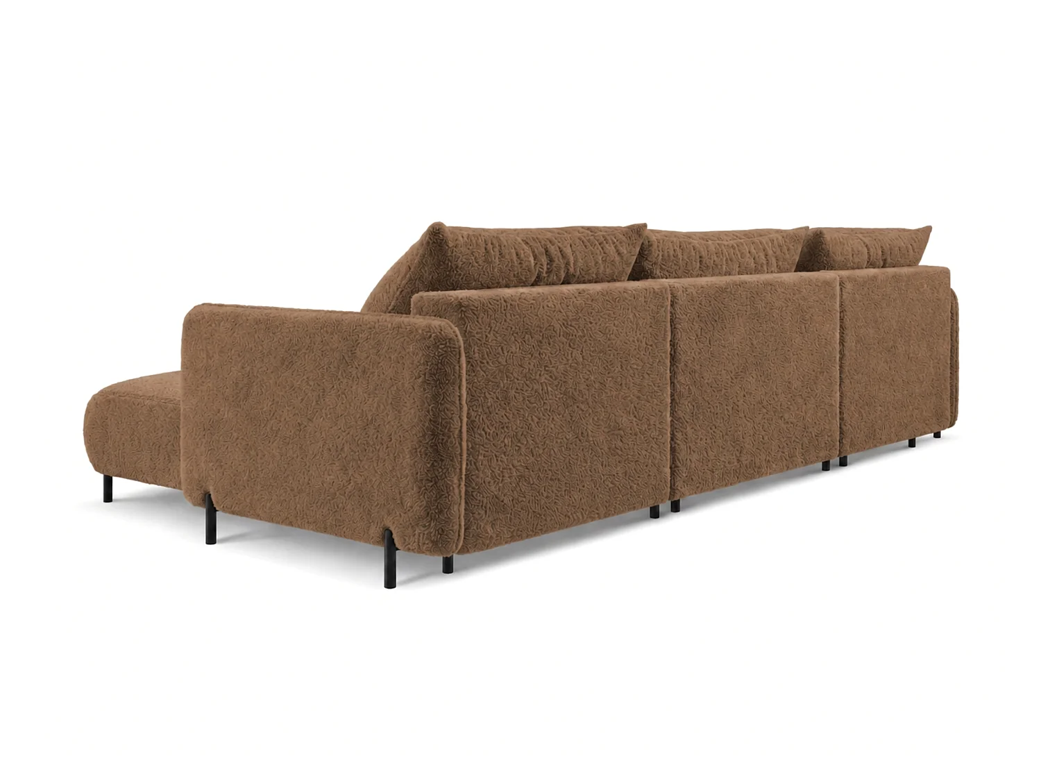 Canapé d'angle réversible 5 places FONII U convertible en tissu teddy bouclé - brun