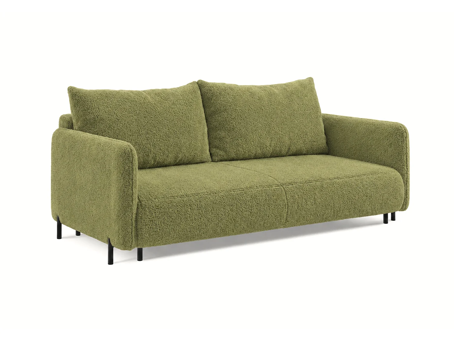 Canapé droit 3 places FONII convertible en tissu teddy bouclé - vert bouteille
