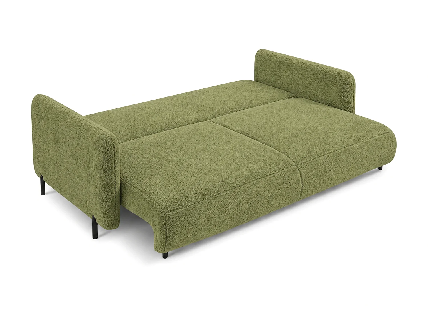 Canapé droit 3 places FONII convertible en tissu teddy bouclé - vert bouteille