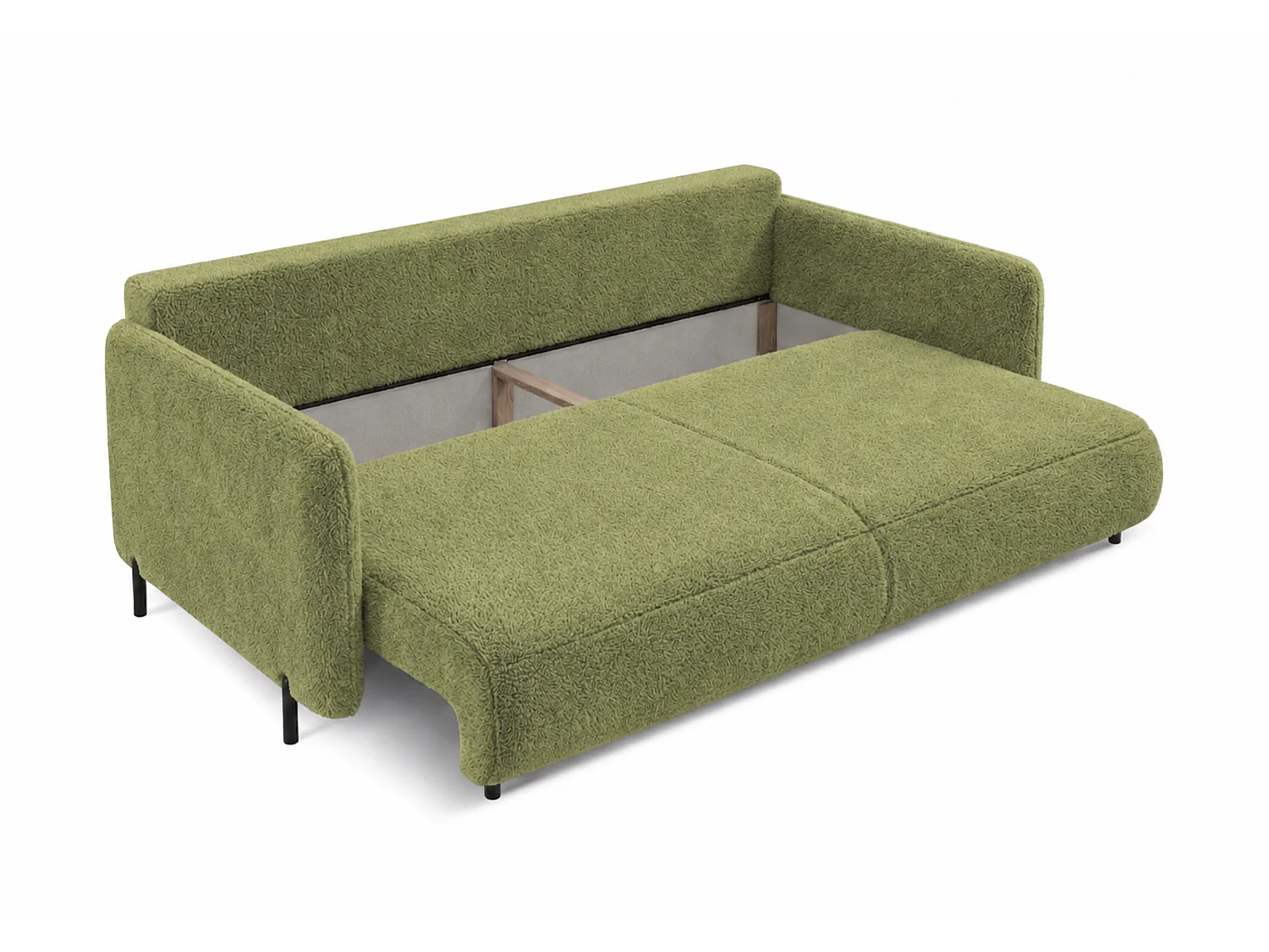 Canapé droit 3 places FONII convertible en tissu teddy bouclé - vert bouteille