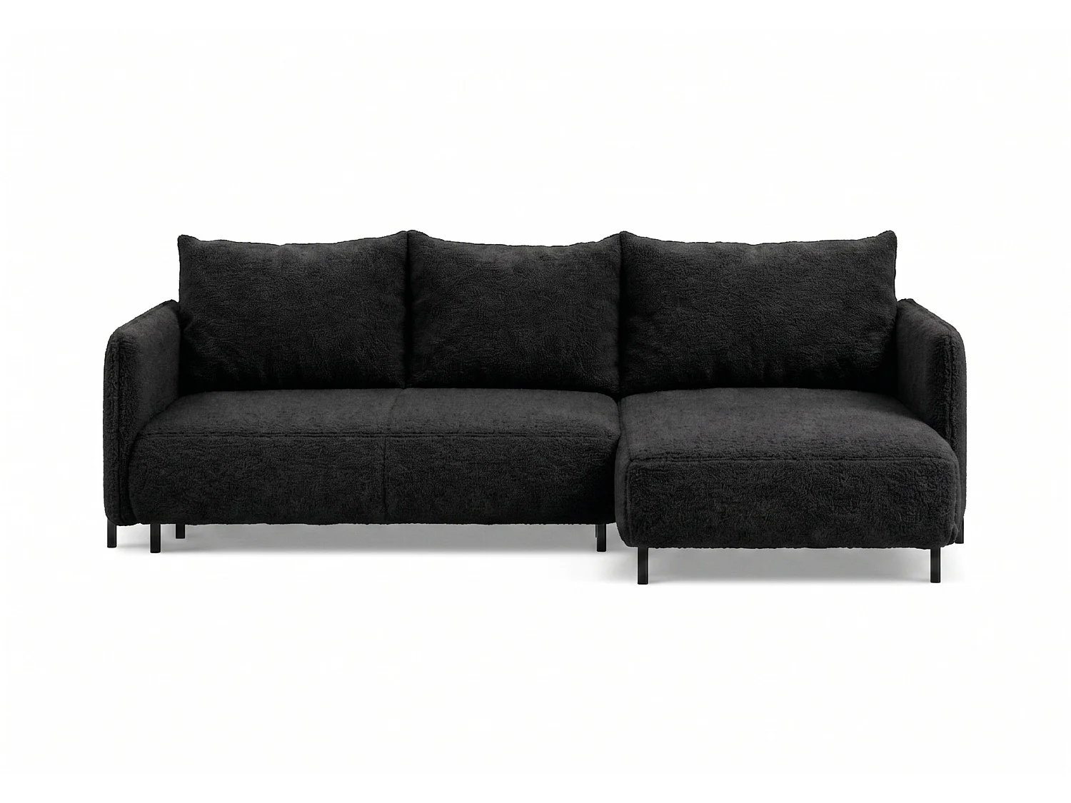 Canapé d'angle réversible 4 places FONII XL convertible en tissu teddy bouclé - noir