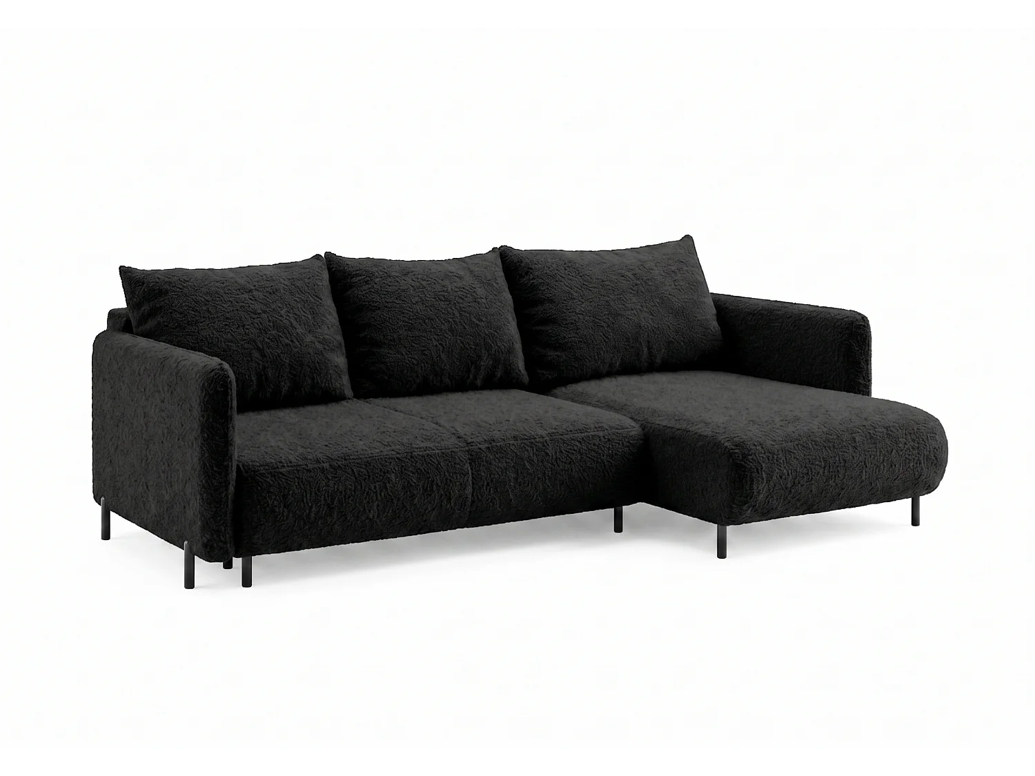 Canapé d'angle réversible 4 places FONII XL convertible en tissu teddy bouclé - noir