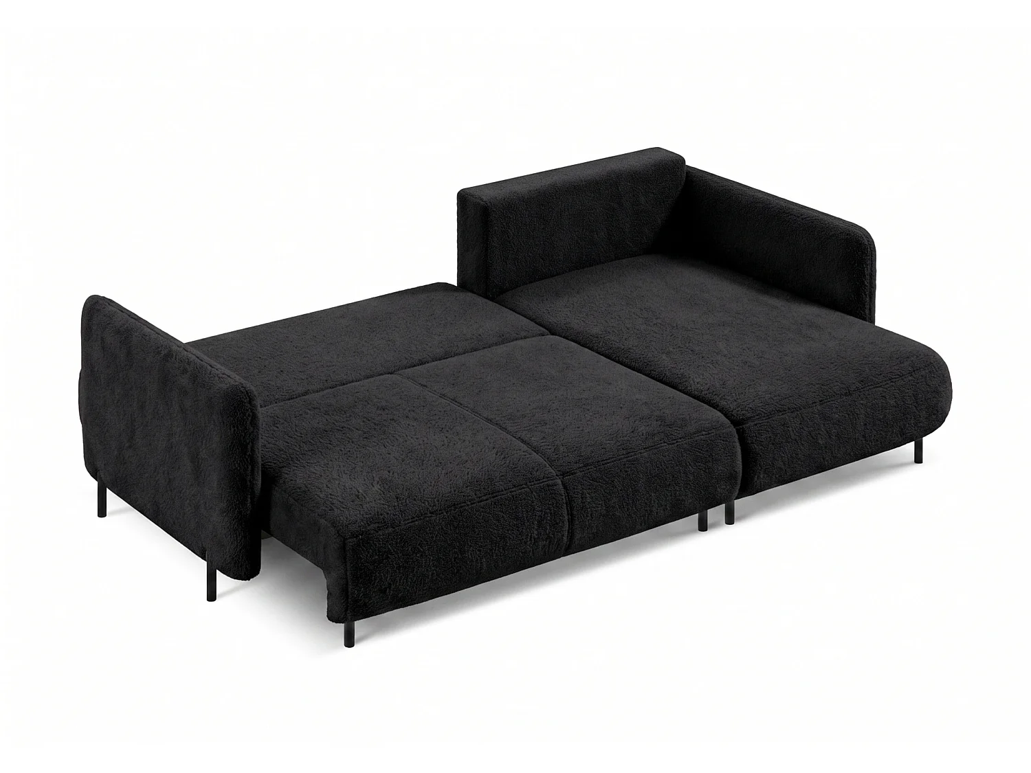 Canapé d'angle réversible 4 places FONII XL convertible en tissu teddy bouclé - noir