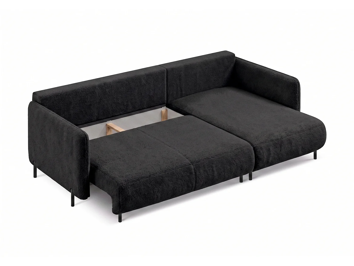 Canapé d'angle réversible 4 places FONII XL convertible en tissu teddy bouclé - noir