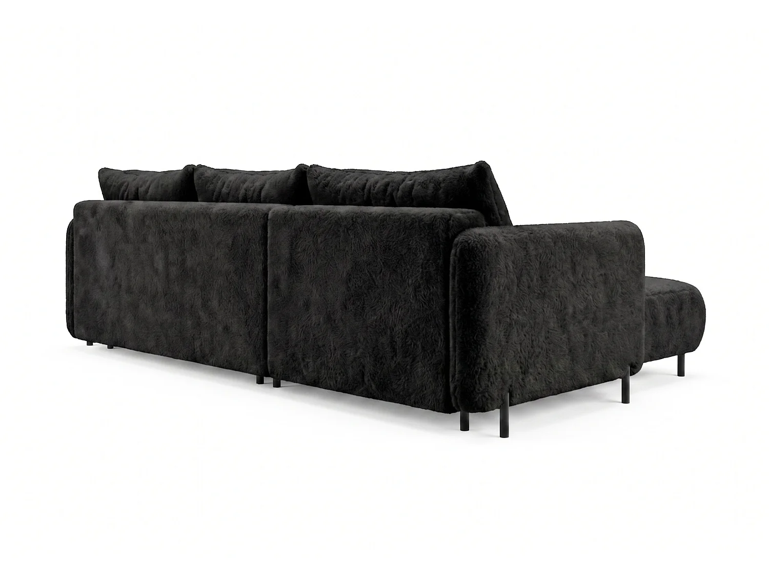 Canapé d'angle réversible 4 places FONII XL convertible en tissu teddy bouclé - noir