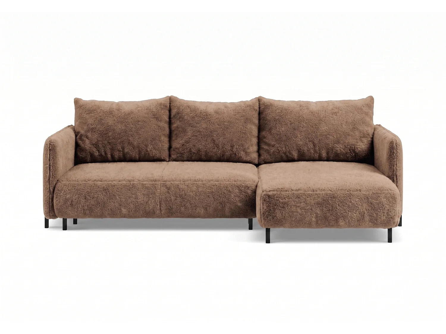 Canapé d'angle réversible 4 places FONII XL convertible en tissu teddy bouclé - brun