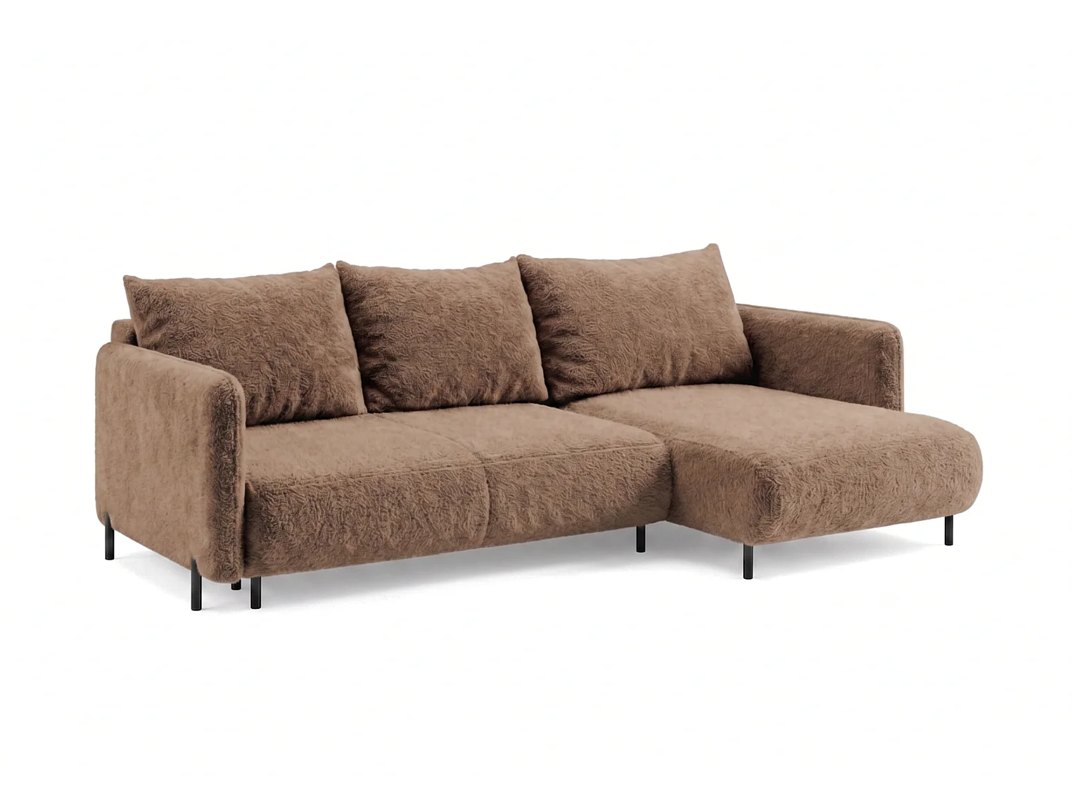 Canapé d'angle réversible 4 places FONII XL convertible en tissu teddy bouclé - brun