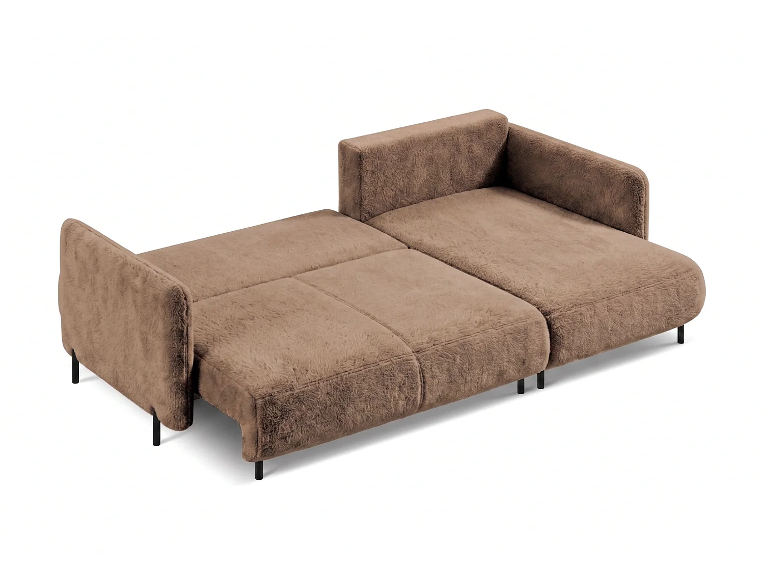 Canapé d'angle réversible 4 places FONII XL convertible en tissu teddy bouclé - brun