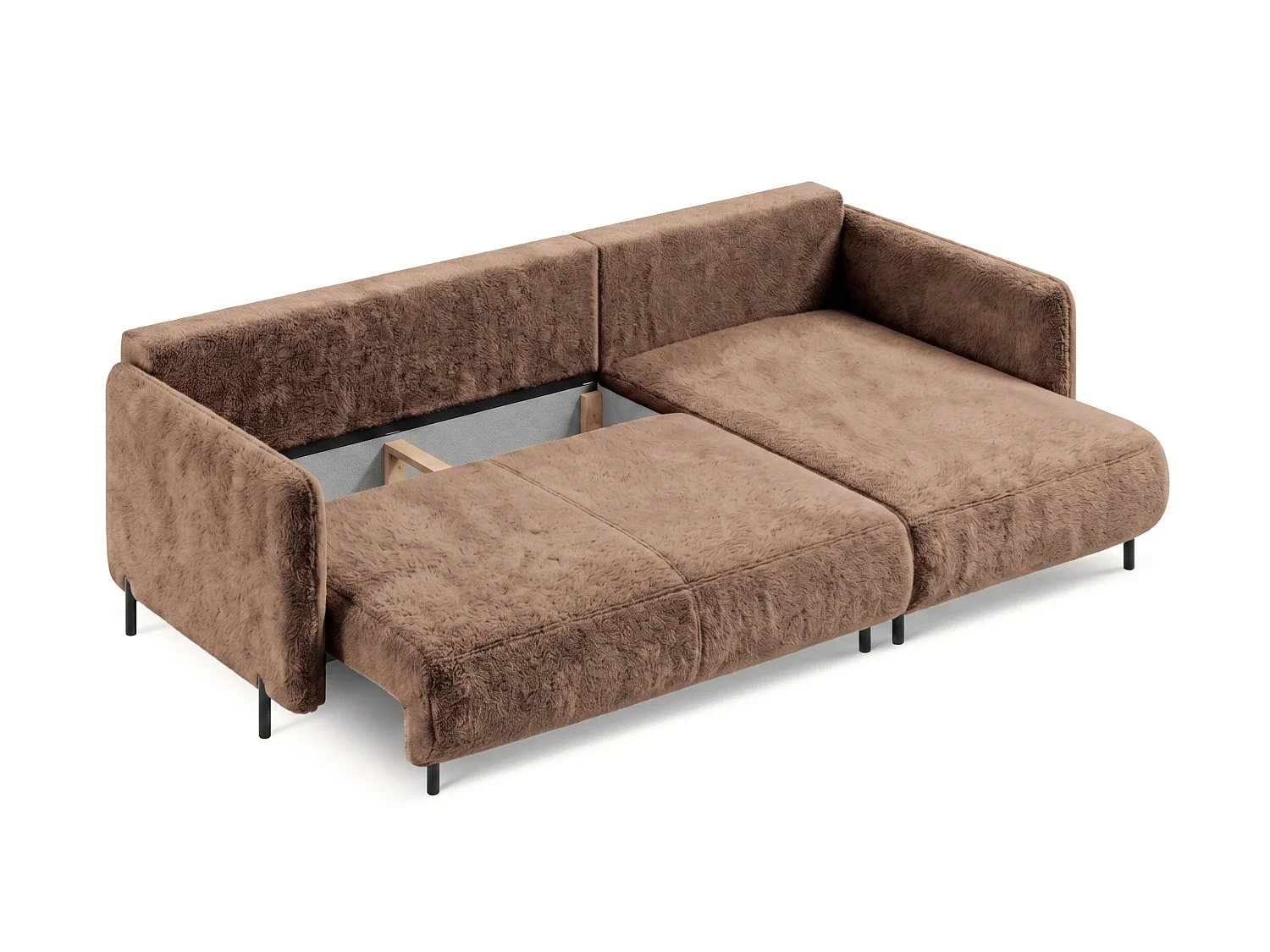 Canapé d'angle réversible 4 places FONII XL convertible en tissu teddy bouclé - brun