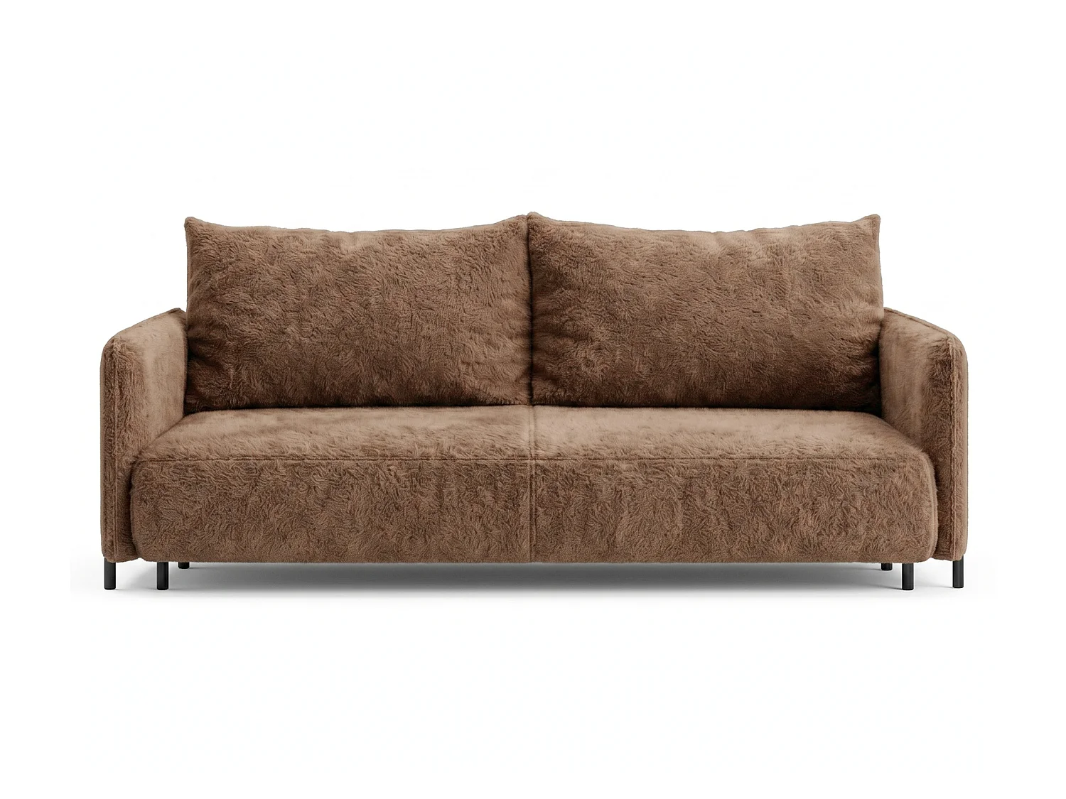 Canapé droit 3 places FONII convertible en tissu teddy bouclé - brun