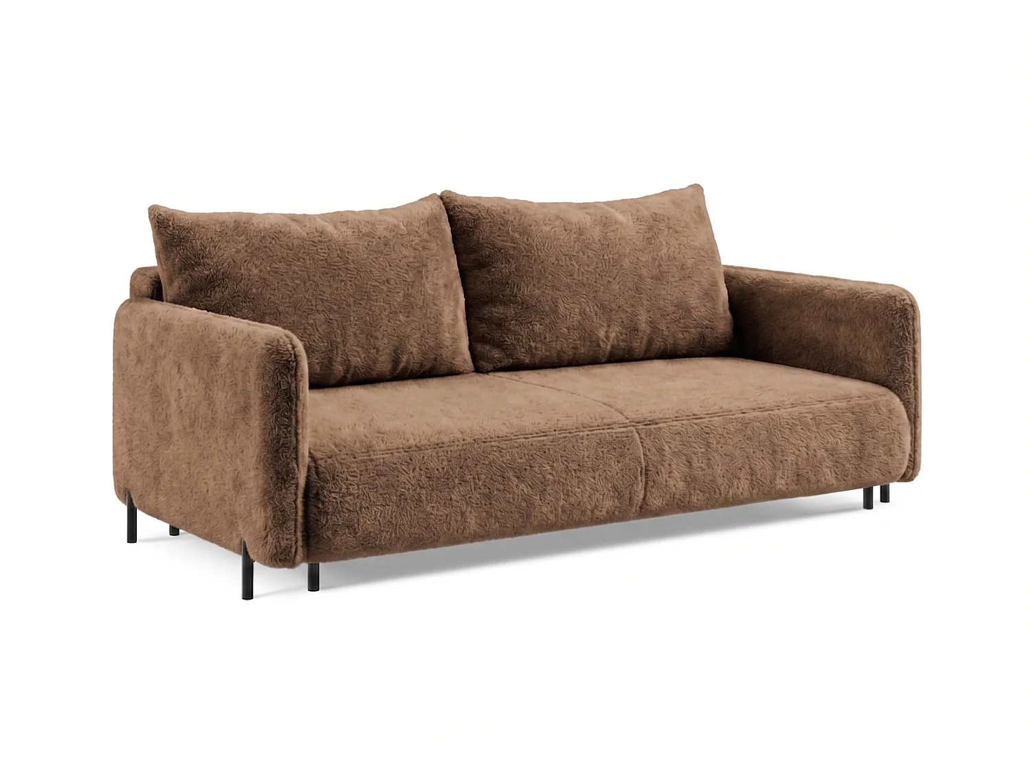 Canapé droit 3 places FONII convertible en tissu teddy bouclé - brun