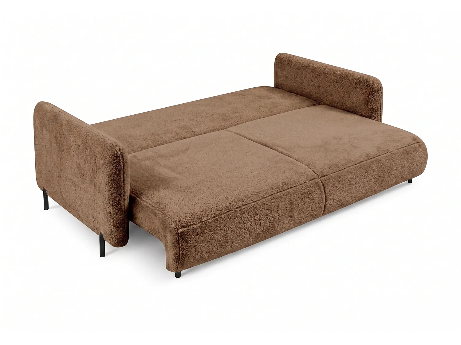 Canapé droit 3 places FONII convertible en tissu teddy bouclé - brun