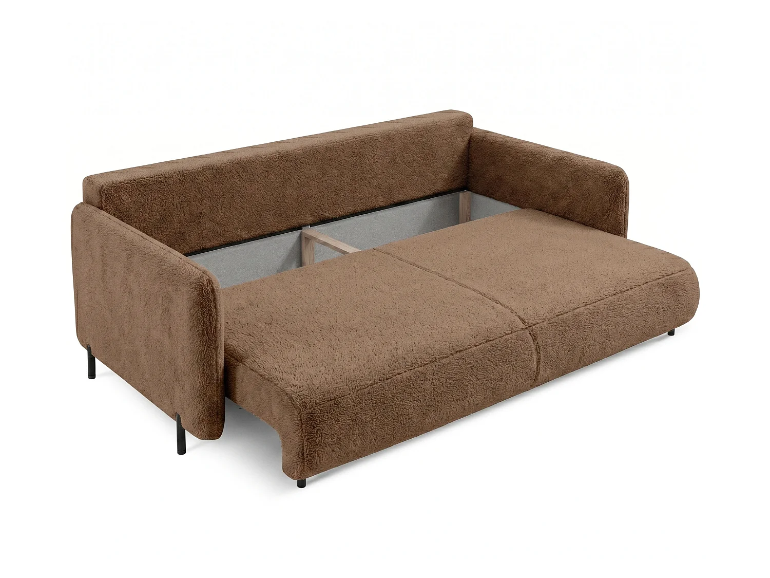 Canapé droit 3 places FONII convertible en tissu teddy bouclé - brun