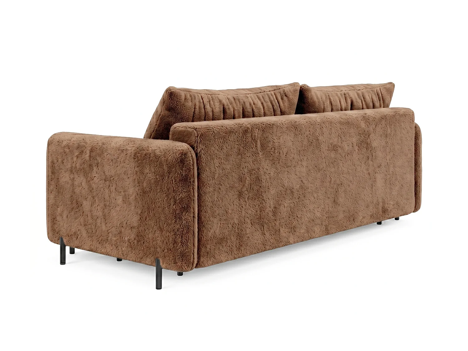 Canapé droit 3 places FONII convertible en tissu teddy bouclé - brun