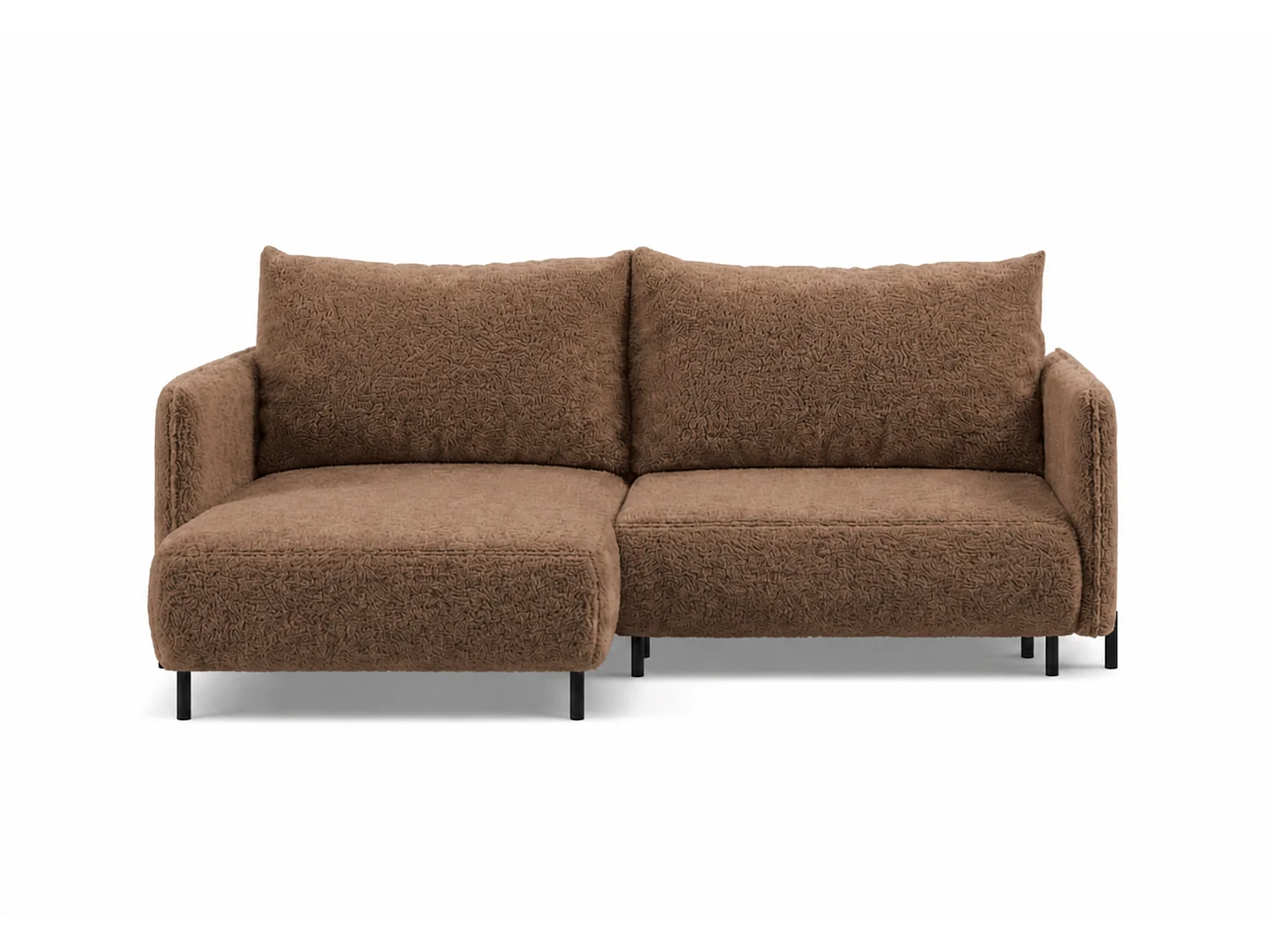 Canapé d'angle réversible 3 places FONII L convertible en tissu teddy bouclé - brun