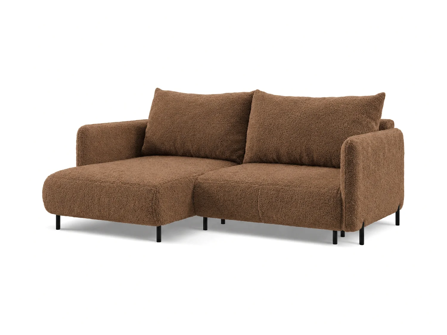 Canapé d'angle réversible 3 places FONII L convertible en tissu teddy bouclé - brun