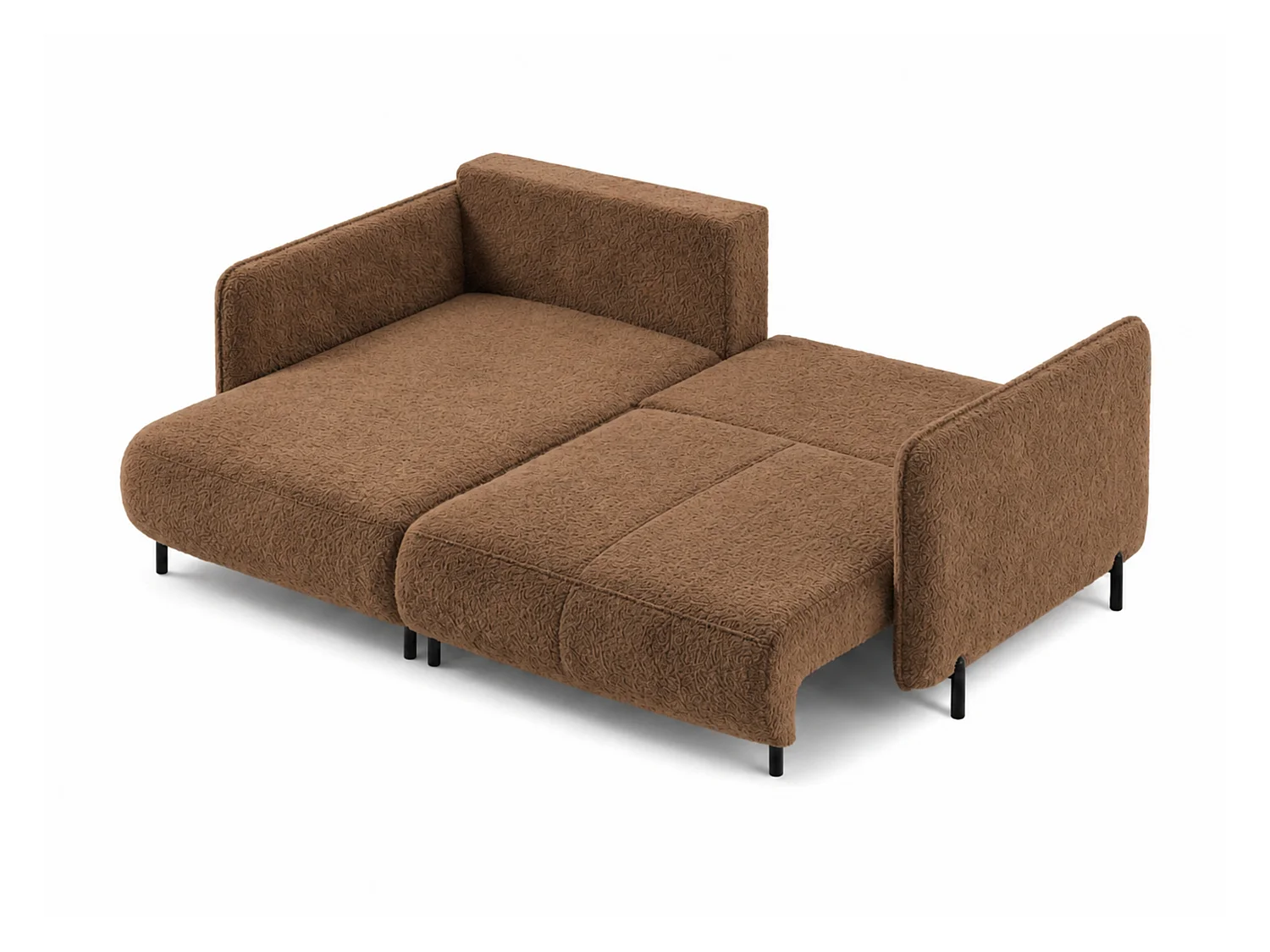 Canapé d'angle réversible 3 places FONII L convertible en tissu teddy bouclé - brun