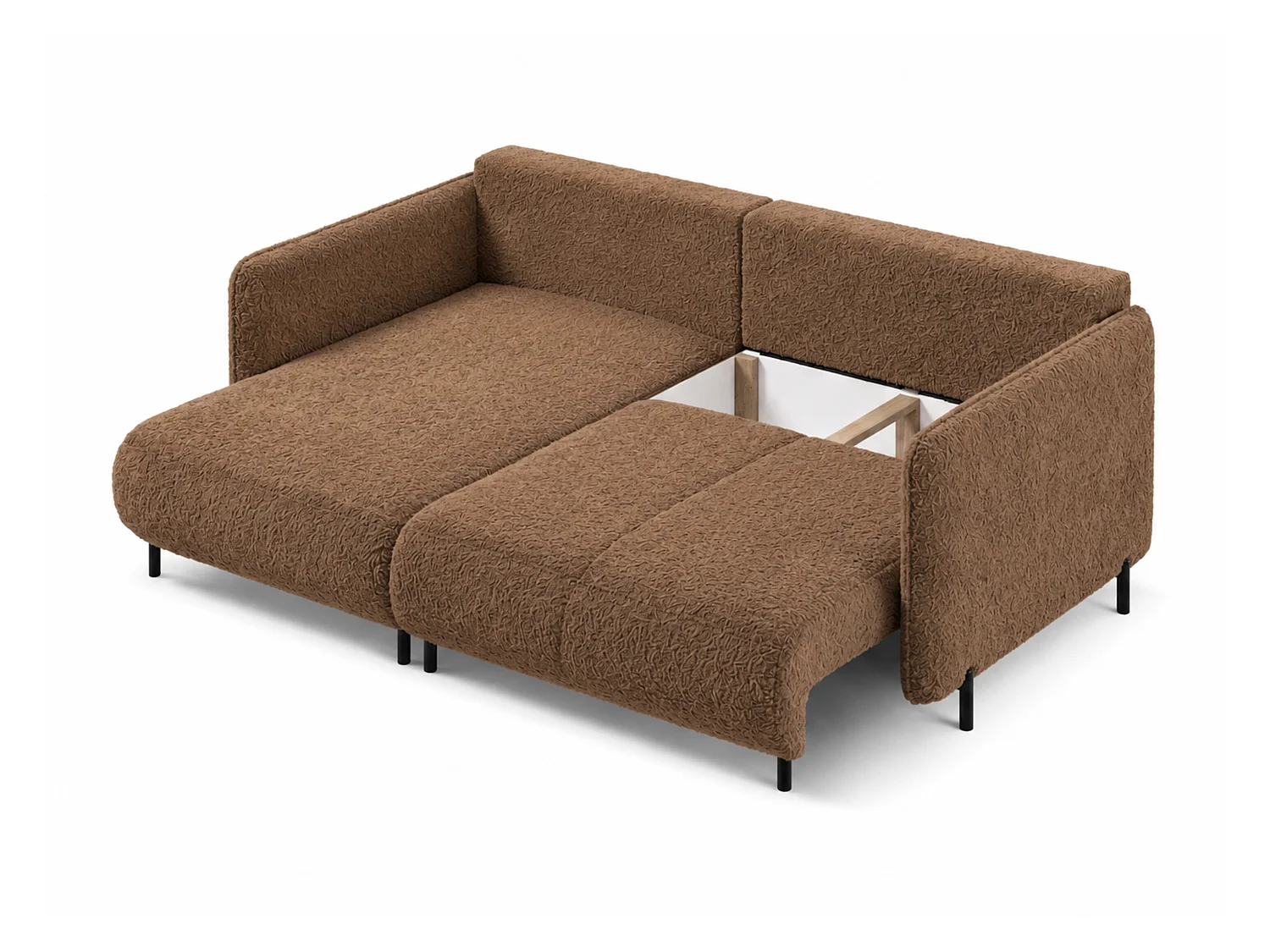Canapé d'angle réversible 3 places FONII L convertible en tissu teddy bouclé - brun