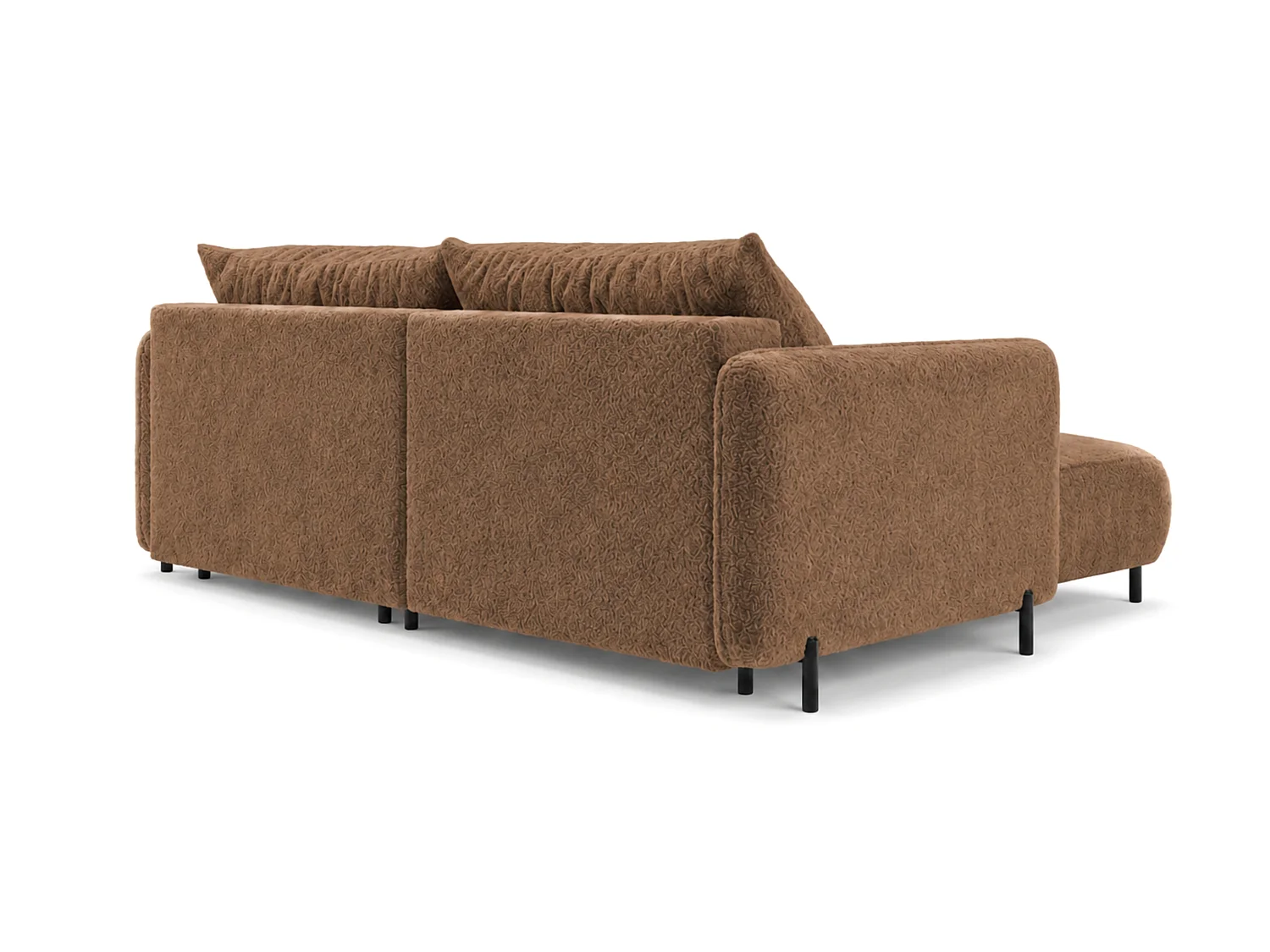 Canapé d'angle réversible 3 places FONII L convertible en tissu teddy bouclé - brun