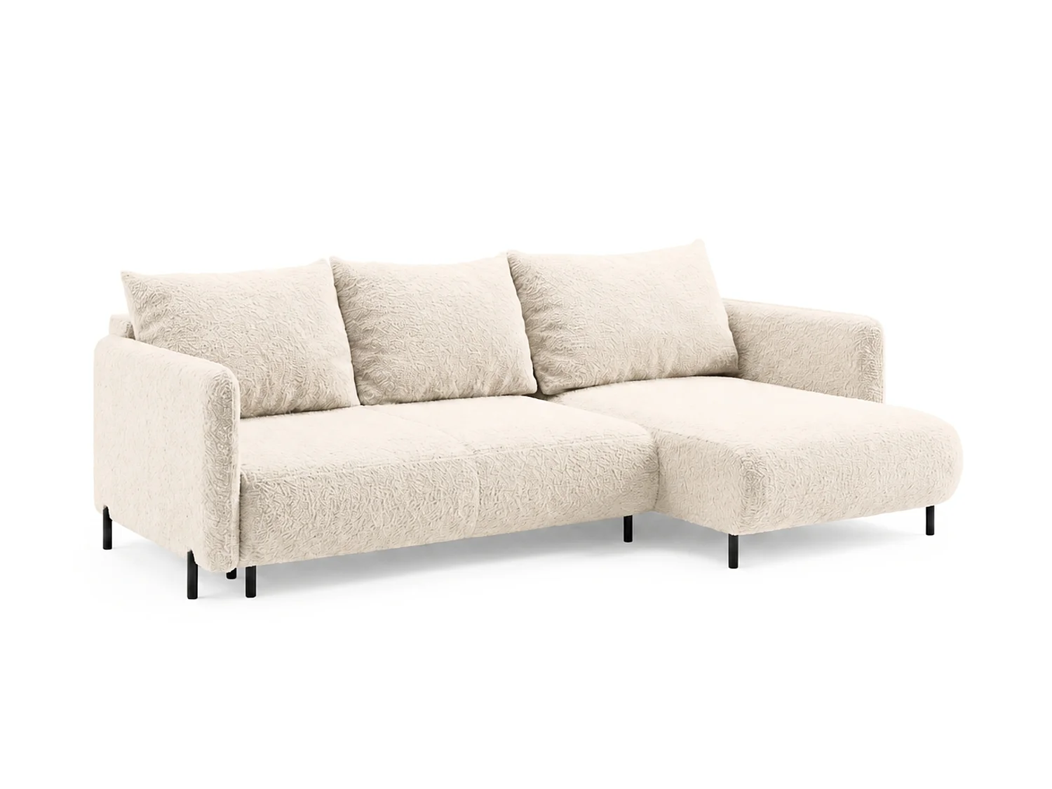 Canapé d'angle réversible 4 places FONII XL convertible en tissu teddy bouclé - blanc