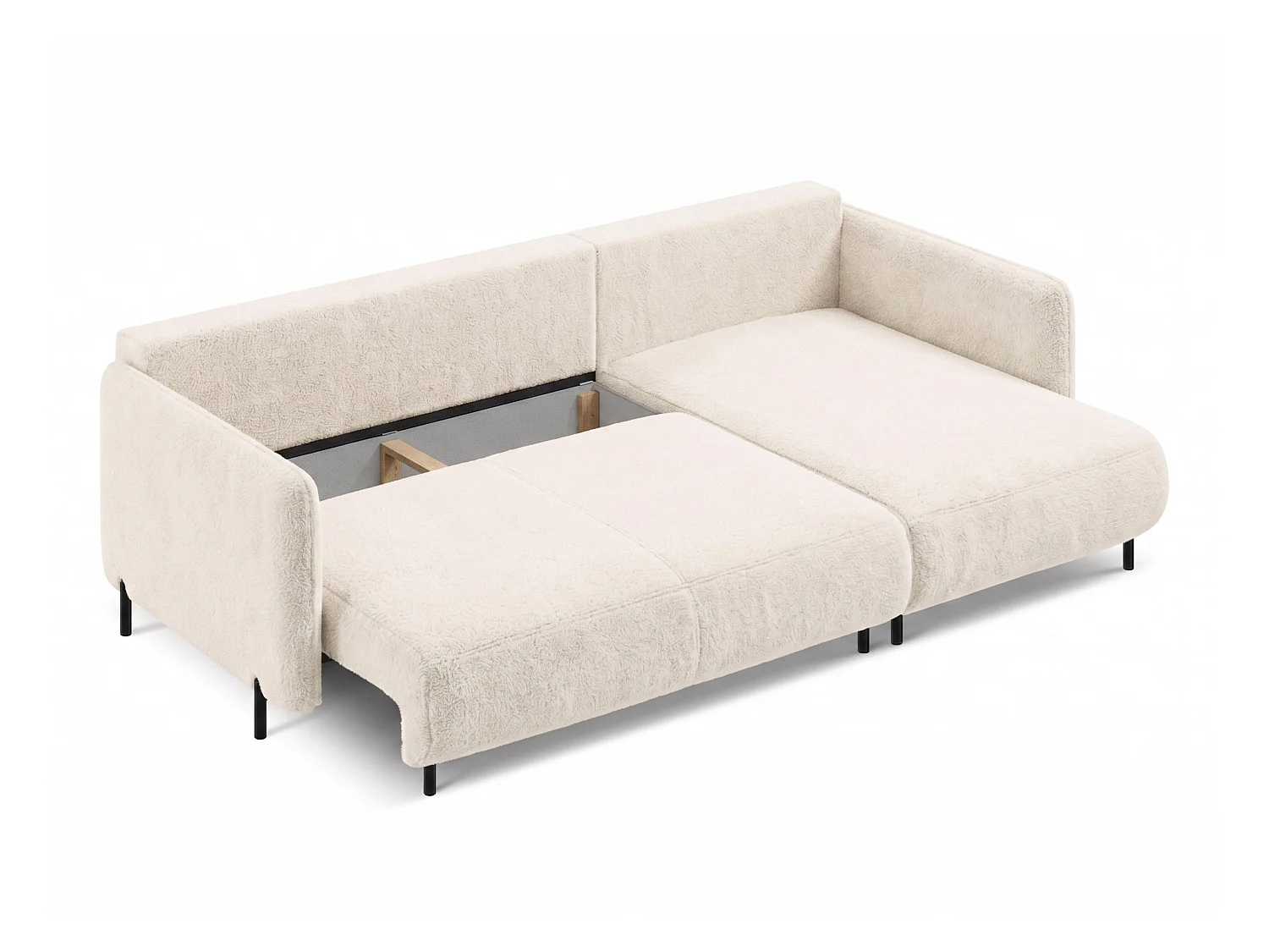 Canapé d'angle réversible 4 places FONII XL convertible en tissu teddy bouclé - blanc