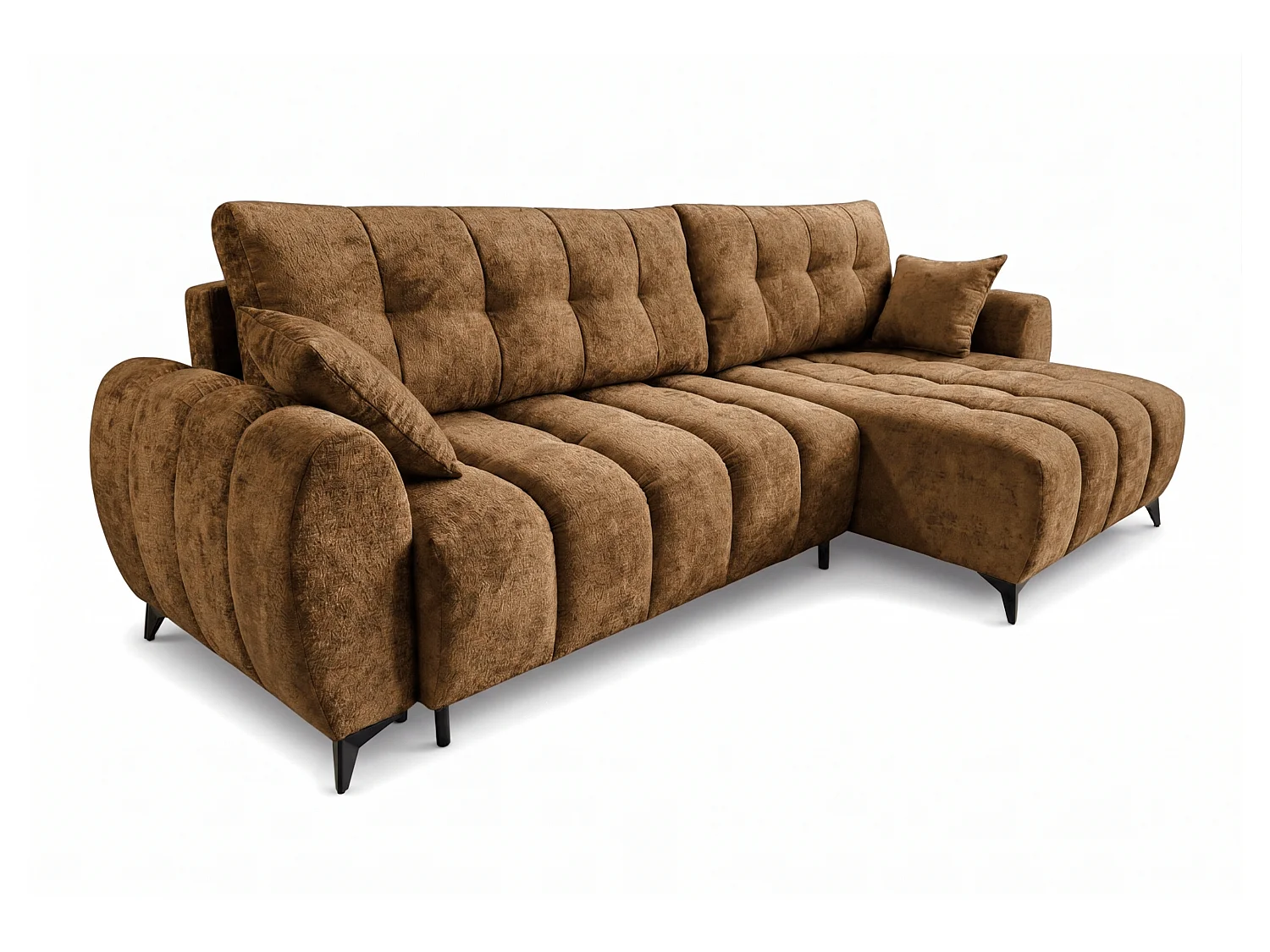 Canapé d'angle réversible 5 places CERVO XL convertible en tissu doux et délicat - brun