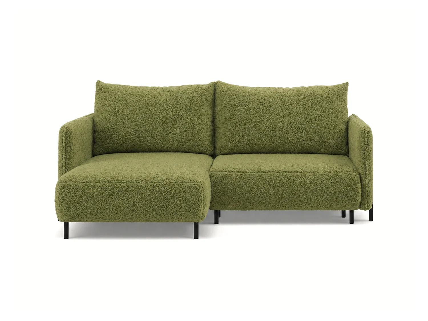 Canapé d'angle réversible 3 places FONII L convertible en tissu teddy bouclé - vert bouteille