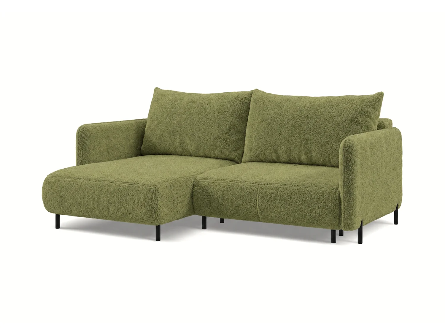 Canapé d'angle réversible 3 places FONII L convertible en tissu teddy bouclé - vert bouteille