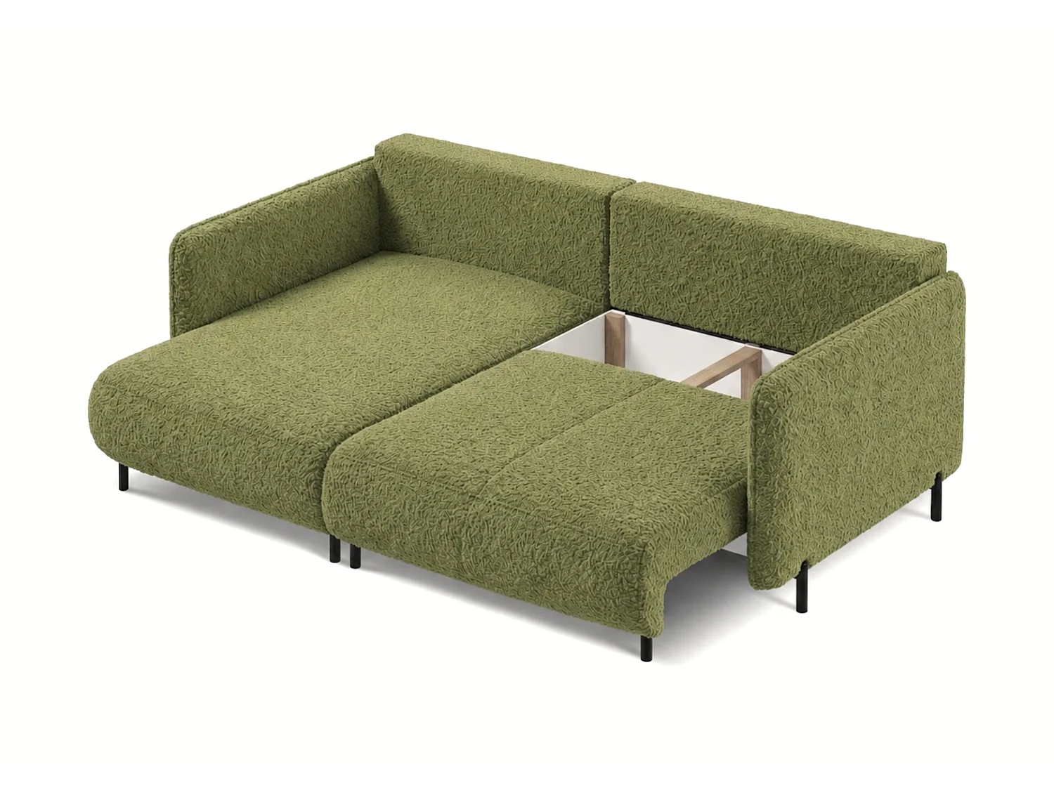 Canapé d'angle réversible 3 places FONII L convertible en tissu teddy bouclé - vert bouteille