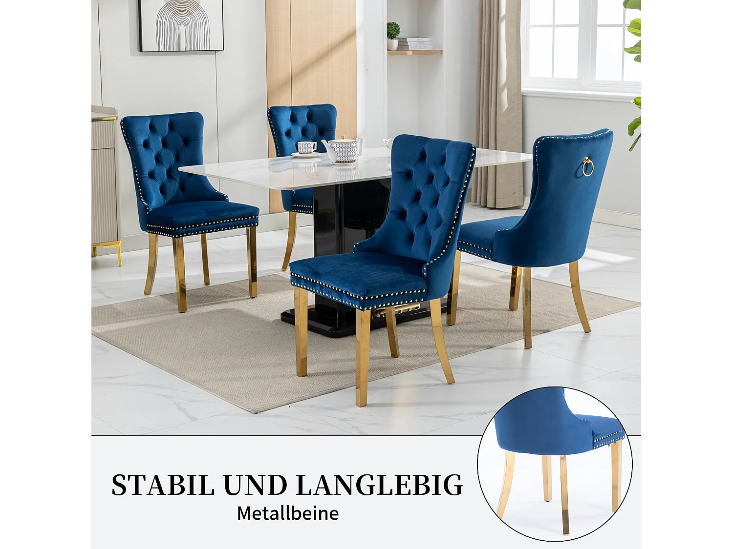 Chaises de Salle à Manger en Velours Ensemble de 2 avec Poignée en Anneau, Finition Clouée, Dossier Capitonné à Boutons, Pieds Métalliques Ajustables