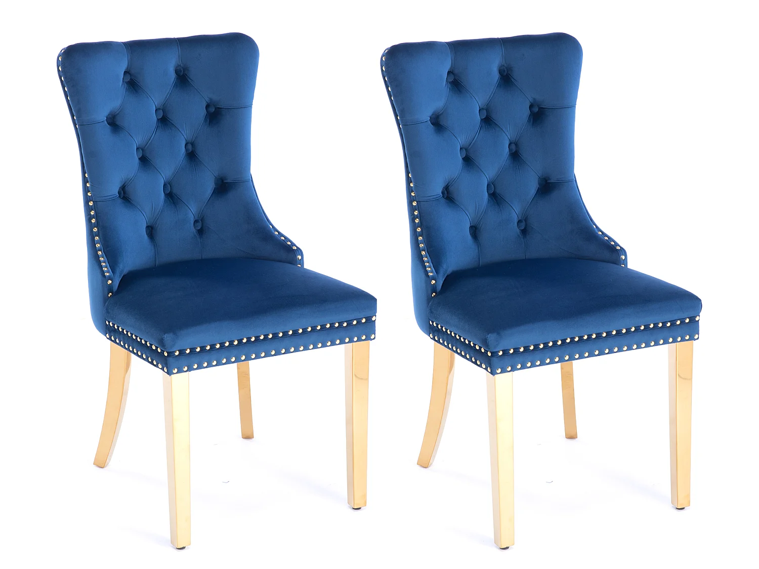 Set van 2 fluwelen eetkamerstoelen in Franse luxestijl met gecapitonneerde rug