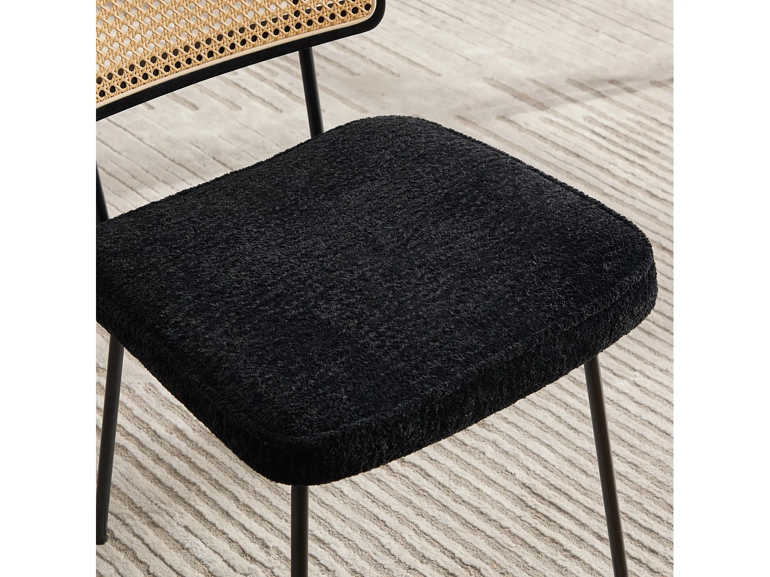 Set van 2 moderne vintage eetkamerstoelen met PE rotan rugleuning