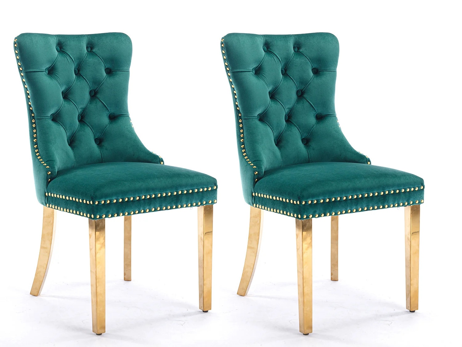 Set van 2 fluwelen eetkamerstoelen in Franse luxestijl met gecapitonneerde rug