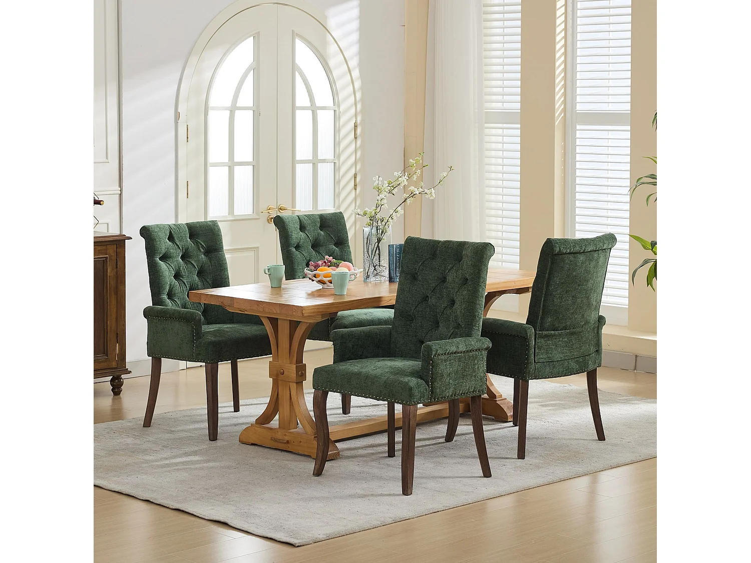 Chaise de salle à manger vintage avec accoudoirs capitonnage et cadre bois